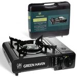 GREEN HAVEN Portable Camping Stove with Cary Case | Premium Camping Gas Stove |EN417 Compliant Camping Stove Gas Portable | Gas Camping Stove with Automatic Ignition & Heat Control (Black Stove)