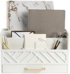 BLU MONACO White Wooden Desk Organizer with Drawer and Gold Handle - Desk Organizers and Accessories for Office Organization and Storage - Home, Office and Classroom Desk Supplies and Organizers