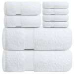 Infinitee Xclusives Premium Bath Towel Set for Bathroom, Hotel, Spa & Gym - [Pack of 8] 100% Cotton Bathroom Towel Set - 2 Bath Towels, 2 Hand Towels and 4 Washcloths |Brilliant White|