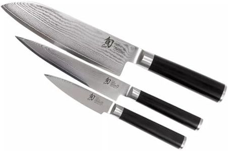 KAI Shun Classic japanisches Kochmesser 3er Set - Santoku 18 cm Klingenlänge + Allzweckmesser 15 cm Klingenlänge + Officemesser 9 cm Klingenlänge, Damastmesser 32 Lagen VG MAX Kern, 61 HRC, Pakkaholz