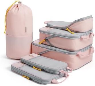 BAGSMART 2/4/6-Piece Compression Packing Cubes Set for Suitcases Backpack, Travel Organisers Bags for Luggage, Holiday Travel Essentials Accessories, Baby Pink