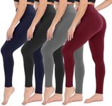 CAMPSNAIL 4 Pack Leggings for Women - High Waisted Soft Tummy Control Slimming Black Yoga Pants Workout Running Black NavyBlue Dark Grey Wine
