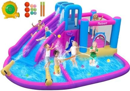 Inflatable Bounce House Water Slide Park, Double Slide Bouncer Castle with Climbing Wall, Bouncy Castle with 550W Air Blower for Indoor Outdoor Play Backyard