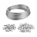 CCTVMTST 1/16 inch 316 Stainless Steel Cable Wire Rope, 33 FT Length 7 x 7 Strand Core with 50 Pieces Aluminum Sleeves and 12 Pieces Thimbles