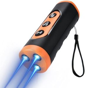 3-in-1 Ultrasonic Dog Bark Deterrent Device with Triple Emitters, 50ft Auto/Manual Bark Control, Rechargeable Battery, Strobe Light & Beep Trainer - Humane No Shock Solution for Aggressive Dogs