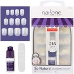 Nailene So Natural Artificial Nails, Undecorated – Fake Nail Kit with 216 Nails (12 Sizes) and Nail Glue Included – Designed for Comfort & Natural Look – False Nails with up to 7 Days of Wear