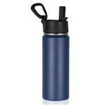 Volhoply 18oz Kids Insulated Water Bottle,Stainless Steel Water Bottles with Straw Lid,Double Wall Vacuum Reusable Metal Thermos Water Bottle,Wide Mouth Sports Travel Flask for Cold Drink(Navy,1 Set)