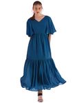 Sheetal Associates Women's Georgette Solid Casual Maxi Fit and Flare Dress