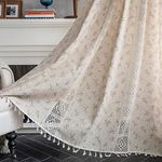 Boho Curtains for Living Room Bedroom, 84 inch Length 2 Panels Set Cotton Linen Semi Blackout Farmhouse Window Curtains with Tassel & Rod Pocket, Beige Crochet Rustic Floral Long Curtain Drapes