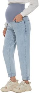 POSHGLAM Women's Maternity Jeans Over Belly Comfy Stretch Boyfriend Jeans Denim Pregnancy Pants(Light Blue, Large)