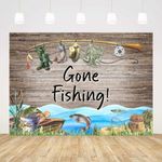 AIBIIN 7x5ft Gone Fishing Photo Backdrop Rustic Wooden Wall Gone Fishing Party Decorations Fishing Birthday Party Decorations Fishing Backdrop Rustic Wood Gone Fishing Decorations Supplies