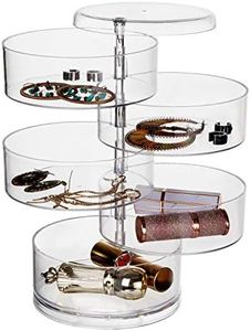Comius Sharp Caja Joyero Rotación de 360° con Tapa Almacenamiento, Organizador de Almacenamiento de Joyas 4 Niveles, para Anillos, Pendientes Pulseras y Collares (Transparente)