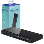 TP-Link USB 3.0 Micro B 7-Port Hub with 12V/2.5A Power Adapter and 1m USB3.0 Cable, Compatible with Windows, Mac OS X and Linux systems (UH700), Black