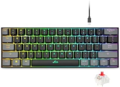 Rii Mechanical Gaming Keyboard, RK802 60% Mechanical Keyboard(9 Backlight Modes) Blue Switches with 7 Color 61 Keys for PC Windows Mac Keyboard