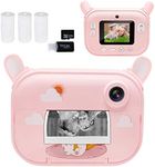 Instant Print Camera for Kids, Girls Zero Ink Print Photo Selfie Video Digital Camera with Paper Film, 3-12 Years Old Children Mini Learning Toy Camera Gifts for Birthday Holiday Travel (Pink)