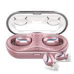 Mini Wireless Earbuds TWS Bluetooth Headset Charging Case, Touch Control V5.0 Stereo Sound Sweatproof Headphones Mic Compatible iPhone iPad Samsung and More Rose Gold