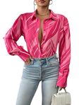 Zeagoo Blouses for Women Dressy Casual Button up Long Sleeve Pink Shirt Oversized Work Blouse Fashion Medium