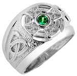 925 Sterling Silver Trinity Knot Green CZ Men's Celtic Ring (Size 8.75)