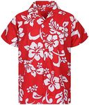 V.H.O. Funky Hawaiian Shirt, Shortsleeve, Hibiscus, Eclectic-Red, M