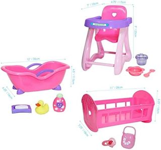 JC Toys Deluxe Doll Accessory Bundle | High Chair, Crib, Bath and Extra Accessories for Dolls up to 11" | Fits 11" La Baby & Other Similar Sized Dolls, Pink (81453)