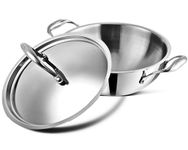 Vinod Platinum Triply Stainless Steel Kadai with Lid (26cm, 3.7L) | 2.5 mm Thick | Triply Kadai with Heavy Bottom | Induction Friendly Triply Stainless Steel Cookware Kadhai | 5 Year Warranty