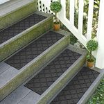 Bungalow Flooring Waterhog Stair Treads, Set of 4, 8-1/2 x 30 inches, Made in USA, Durable and Decorative Floor Covering, Indoor/Outdoor, Water-Trapping, Cordova Collection, Charcoal