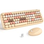 KNOWSQT Wireless Keyboard and Mouse Combo, Light Milktea 100 Keys 2.4 GHz Round Keycap Typewriter Keyboards, USB Receiver Plug and Play, for Windows, PC, Laptop, Mac, Desktop