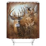 通用 Fall Forest Deer Shower Curtain Autumn Rustic Wildlife Animal Elk Nature Scenery Country Farmhouse Camping Decor wo odland Bushes Camo Theme Bathroom Curtain with Hook