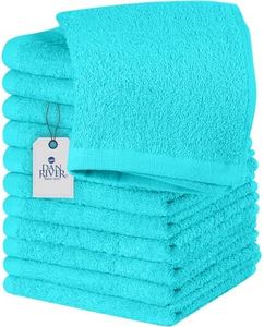 DAN RIVER Washcloths - 12 Pack, 12x12 Inches, 400 GSM, Aqua, 100% Cotton, Soft & Highly Absorbent Wash Cloths for Face and Body, Perfect for Bathroom, Makeup Removal, and Everyday Use