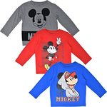 Disney Mickey Mouse Toddler Boys 3 Pack Long Sleeve Graphic T-Shirts Red/Blue/Grey 4T