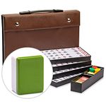 Yellow Mountain Imports Japanese Riichi Mahjong Set - Large White and Green Tiles, Vinyl Case - Includes East Wind Tile, Betting Sticks, and Dice