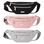 Fanny Packs,3 Pcs Waterproof Waist Bag with Adjustable Strap Waist Pouch for Sports Running Exercise Walking Travel (Black,Gray,Pink)