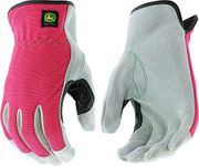 John Deere JD00016 Split Cowhide Leather Gloves, Women's M/M, Pink Black