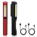 flintronic USB Rechargeable Work Light, 2Pcs Inspection Lamp LED Torch, Magnetic Clip Pocket COB Flashlight for Home, Workshop, Camping, Emergency (Black&red)