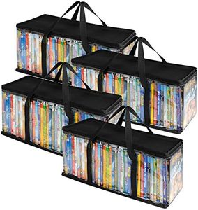 Stock Your Home DVD Storage Bags (Set of 4) Media Organizer Bag for DVDs, CDs, Blu Ray Disc, Movie Cases, VHS Box, Video Game Disks, Clear Plastic Holders with Carrying Handles and Zipper - Black