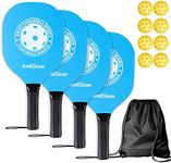 Amicoson Pickleball Paddles - Pickleball Set of 4 Wood Paddles, Indoor & Outdoor Pickleball Balls, Pickleball Paddle Set of 4 Pickleball Racket Ergonomic Cushion Grip, 8 Pickleball Balls & 1 Carry Bag
