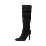 DREAM PAIRS Knee High Boots for Women, Sexy Pointed Toe Stiletto High Heel Slouchy Suede Tall Boots,Size 7,Black-Suede,SDKB2422W