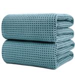 Polyte Microfiber Quick Dry Lint Free Bath Sheet, 70 x 35 in, Set of 2 (Green, Waffle Weave)