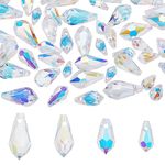 AHANDMAKER 48 Pcs Teardrop Crystal Beads, 4 Style Clear Crystal Grid Teardrops AB Top Drilled Faceted Teardrop Glass Beads Chandelier Dangle Pendant for DIY Jewelry Craft Making Suncatcher Home Decor