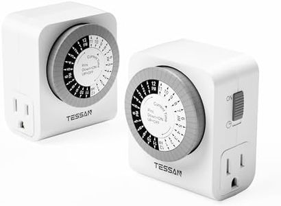 TESSAN Outlet Timer, Mechanical 24-Hour Light Timers for Electrical Outlets Indoor, Dual 3-Prong Sockets 30-Minute Intervals, for Lamps, Christmas Lights, Fans (2 Pack)