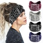 4 Pcs Boho Headbands for Women, Wide Head Bands Knotted Head Bands, Bohemian Head Wraps Fashion Hair Accessories for Women Girls (4 Pcs, Bohemian)