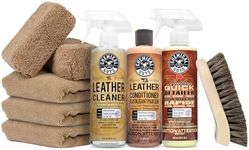 Chemical Guys Leather Cleaner and Conditioner Detailing Kit, for Interiors, Furniture, Boots, and More (Works on Natural, Synthetic, Faux Leather & More), 9 Items