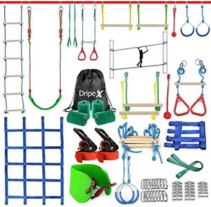 Ninja Warrior Obstacle Course for Kids, 2×50ft Double Slacklines with 10 Most Complete Accessories for Kids, Swing, Trapeze Swing, Rope Ladder, Obstacle Net, 1.2M Arm Trainer