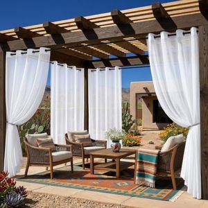 Sunshelf 4 Panels Outdoor Sheer Curtains for Patio, Waterproof Light Filtering Outside Curtains with Grommets for Porch, Pergola, Cabana, 4PCS x 100" W x 84" L, White