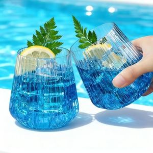 BESTSTAR 72 Pcs 12oz Plastic Clear Ribbed Wine Glasses,Origami Ripple Glass