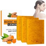 3PCS Turmeric Soap - Natural Kojic Acid Soap for Skin Li_ghtening - Body & Face Kojic Acid Soap Original - Handmade Tumeric Soap for Acne, Dark Spots, Smooth Skin, Moisturizing (300g (Pack of 3))