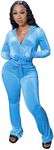 Womens 2 Piece Velour Hoodie Jogger Tracksuit Two Piece Outfits for Women, Long Sleeve Full-Zip Up Velvet Crop Tops Jacket Flared Pants Fall Lounge Matching Sets Sportswear Jogging Sweatsuit Pockets