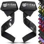 Titan Armour® Weight Lifting Straps | Extra-Long Neoprene Padded Heavy-Duty Weightlifting Straps | Deadlifts | Anti-Slip Gel Option | Gym Accessories Men & Women (Black (Gel Grip))