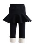 LOLANTA Girls Fleece Lined Leggings with Skirt Warm Winter Snow Pants Kids Footless Ruffle Pantskirt(Black,2-3Y)