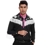 DJKFAEK Men Cowboy Costume with Scarf Western Long Sleeve Fringe Shirt for Adult Halloween Cosplay Costume (Large) Black